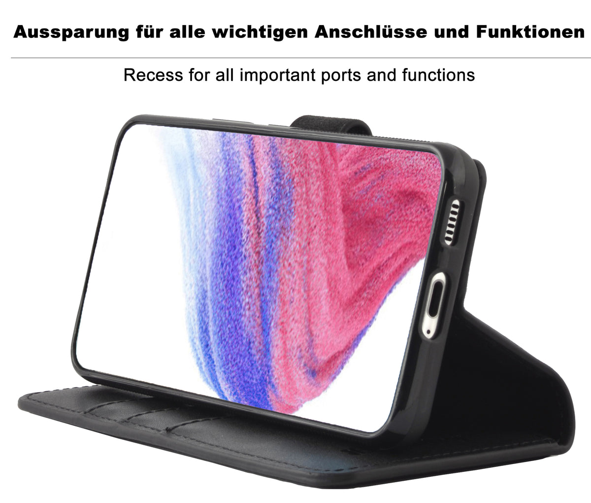 2-in-1 Lederhülle für Galaxy S24 Ultra – Book-Case mit Kartenfach | Schwarz