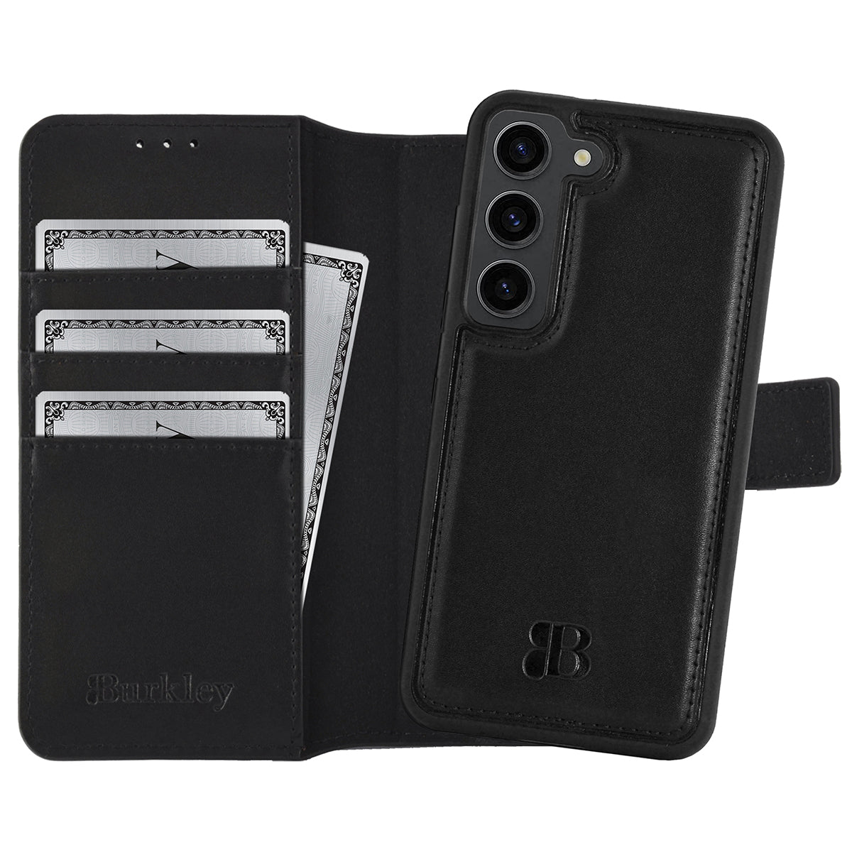 2-in-1 Lederhülle für Galaxy S23 – Book-Case mit Kartenfach | Schwarz