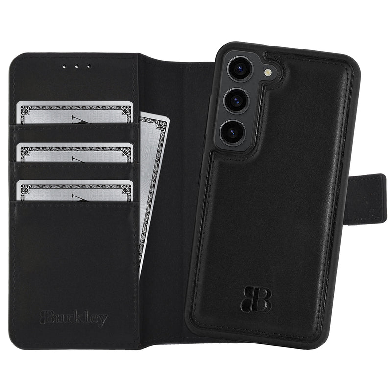 2-in-1 Lederhülle für Galaxy S23 – Book-Case mit Kartenfach | Schwarz