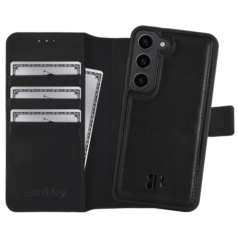 2-in-1 Lederhülle für Galaxy S24 – Book-Case mit Kartenfach | Schwarz