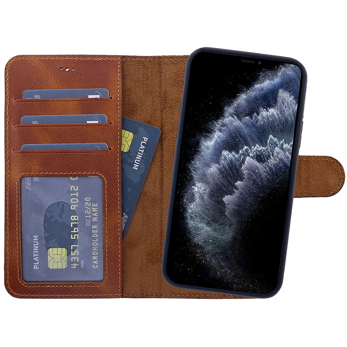 2-in-1 Lederhülle für iPhone 13 Pro Max Book-Style mit Magnet-Case | Braun