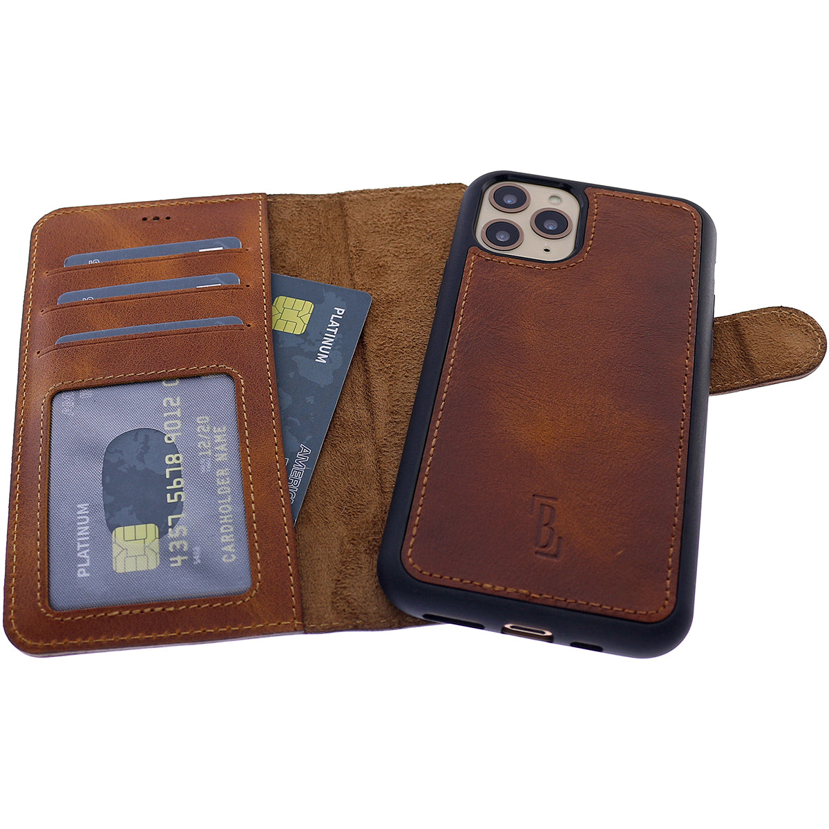 2-in-1 Lederhülle für iPhone 13 Pro Max Book-Style mit Magnet-Case | Braun