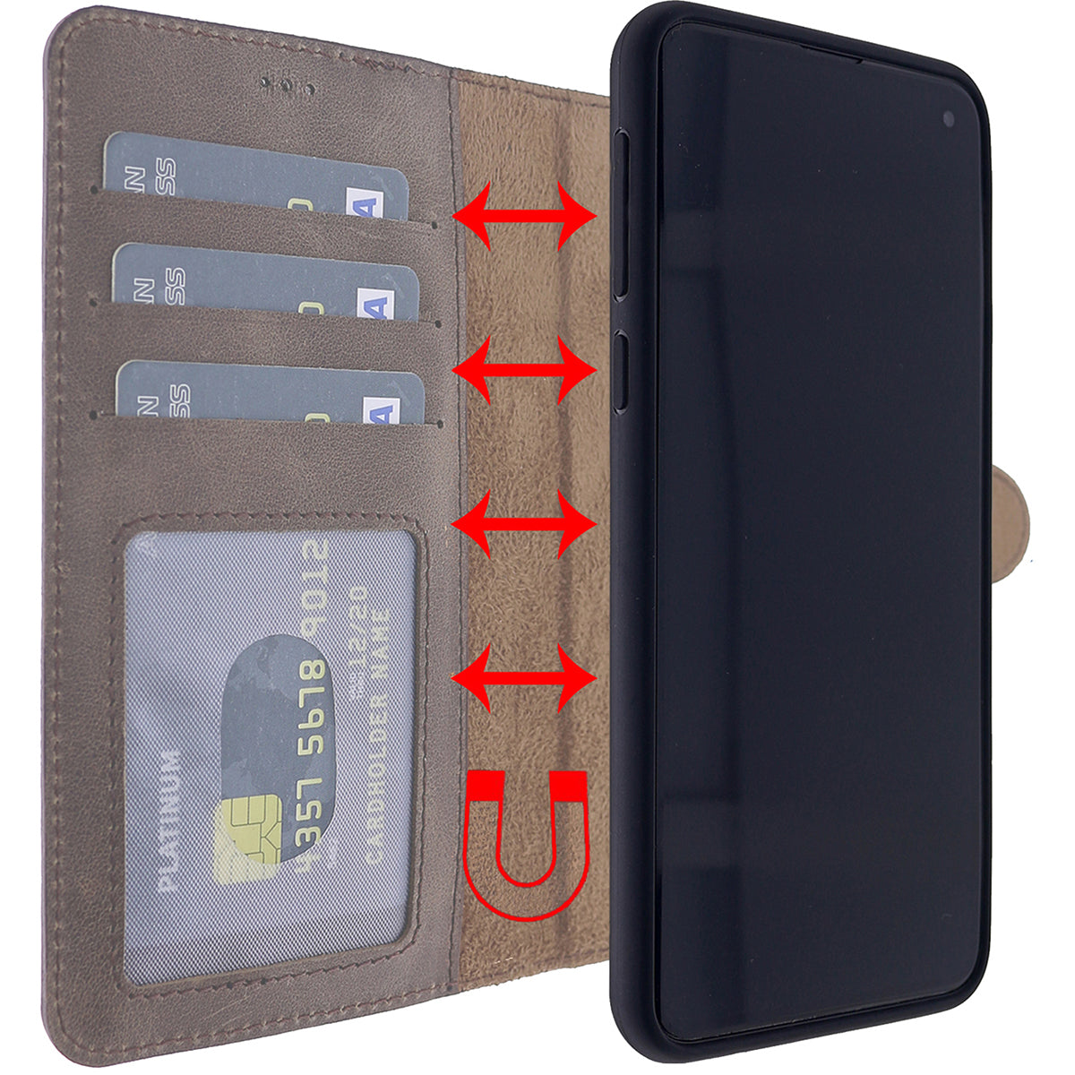 2-in-1 Lederhülle für Galaxy S10 – Book-Case mit Kartenfach | Braun