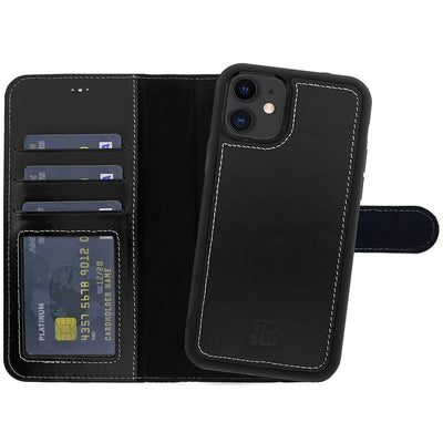 2-in-1 Lederhülle für iPhone 11 Pro Book-Style mit Magnet-Case | Schwarz