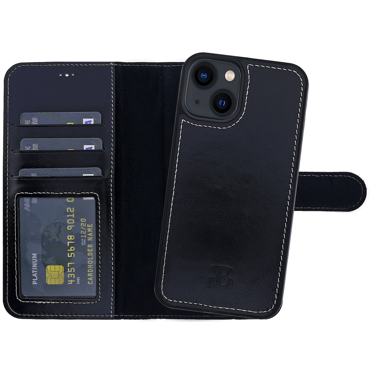 2-in-1 Lederhülle für iPhone 14 Plus Book-Style mit Magnet-Case | Schwarz