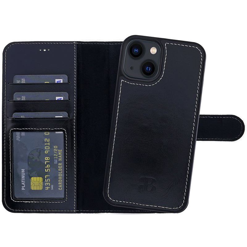 2-in-1 Lederhülle für iPhone 14 Plus Book-Style mit Magnet-Case | Schwarz