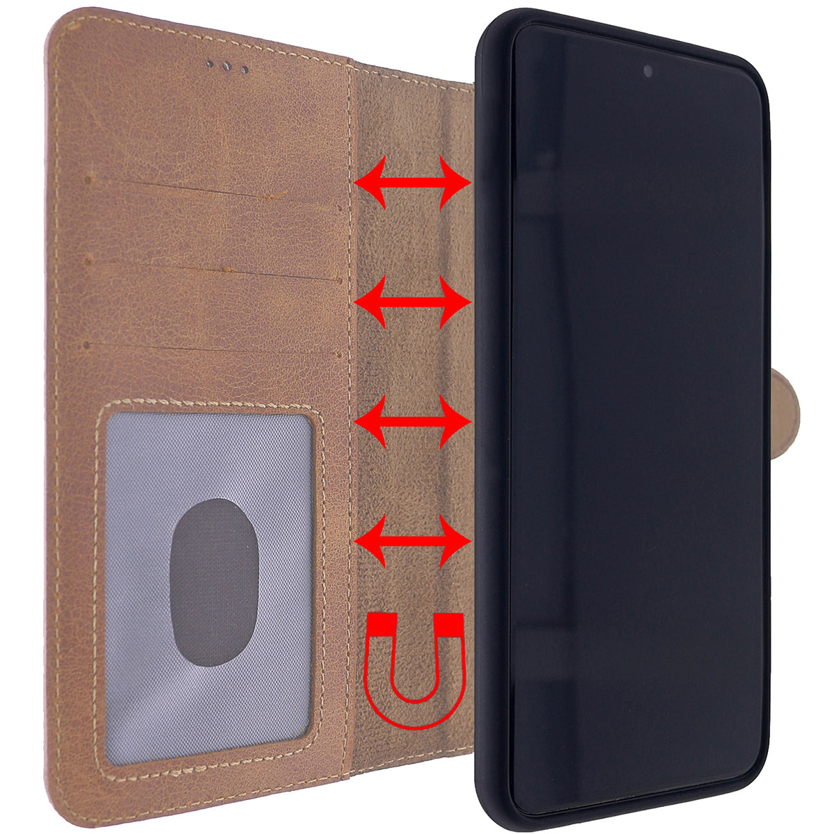 2-in-1 Lederhülle für Galaxy S21 FE – Book-Case mit Kartenfach | Schwarz