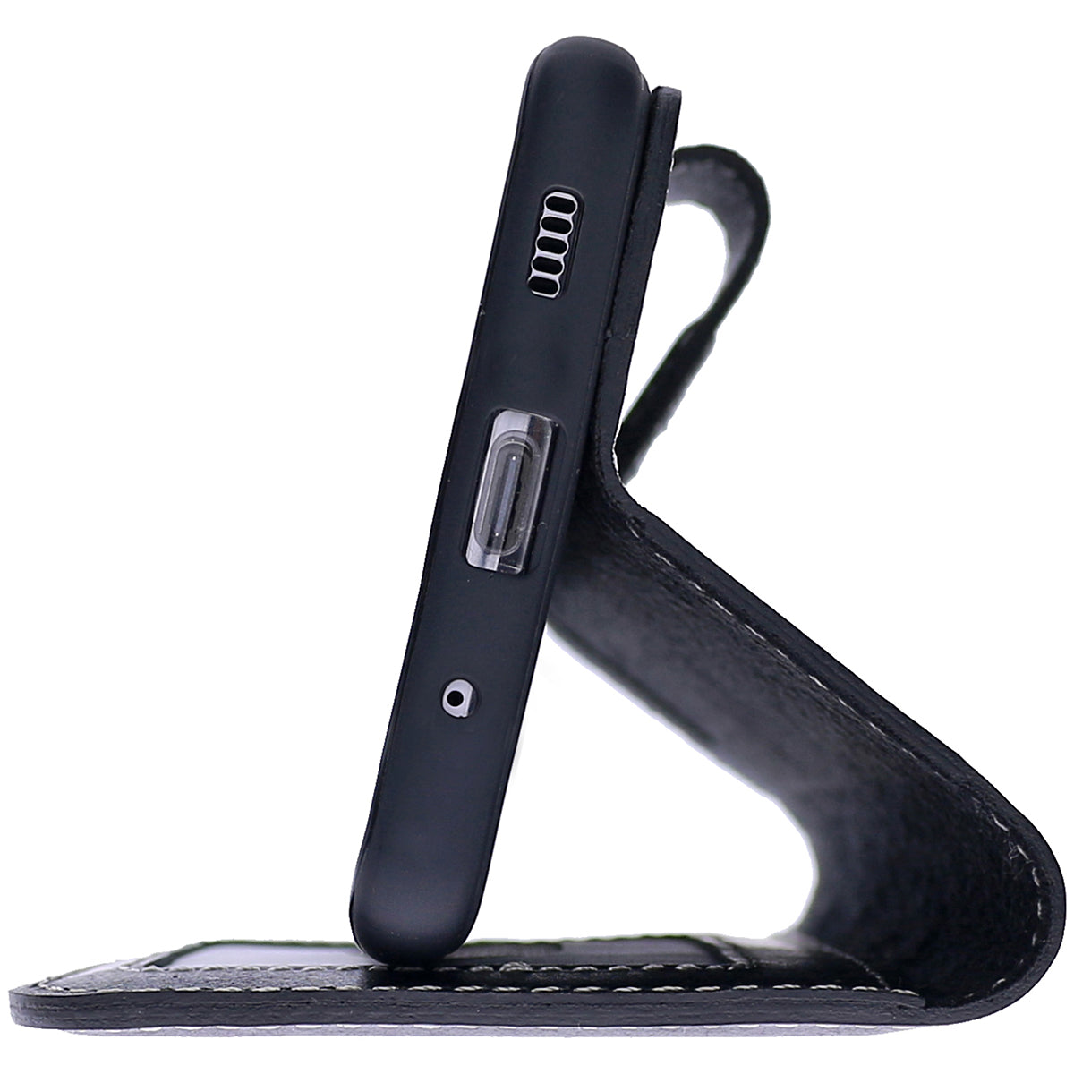 2-in-1 Lederhülle für Galaxy S21 FE – Book-Case mit Kartenfach | Schwarz