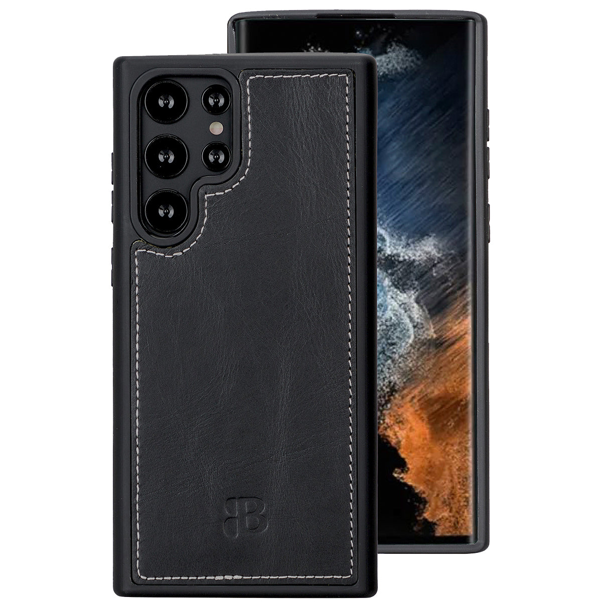 2-in-1 Lederhülle für Galaxy S22 Ultra – Book-Case mit Kartenfach | Schwarz