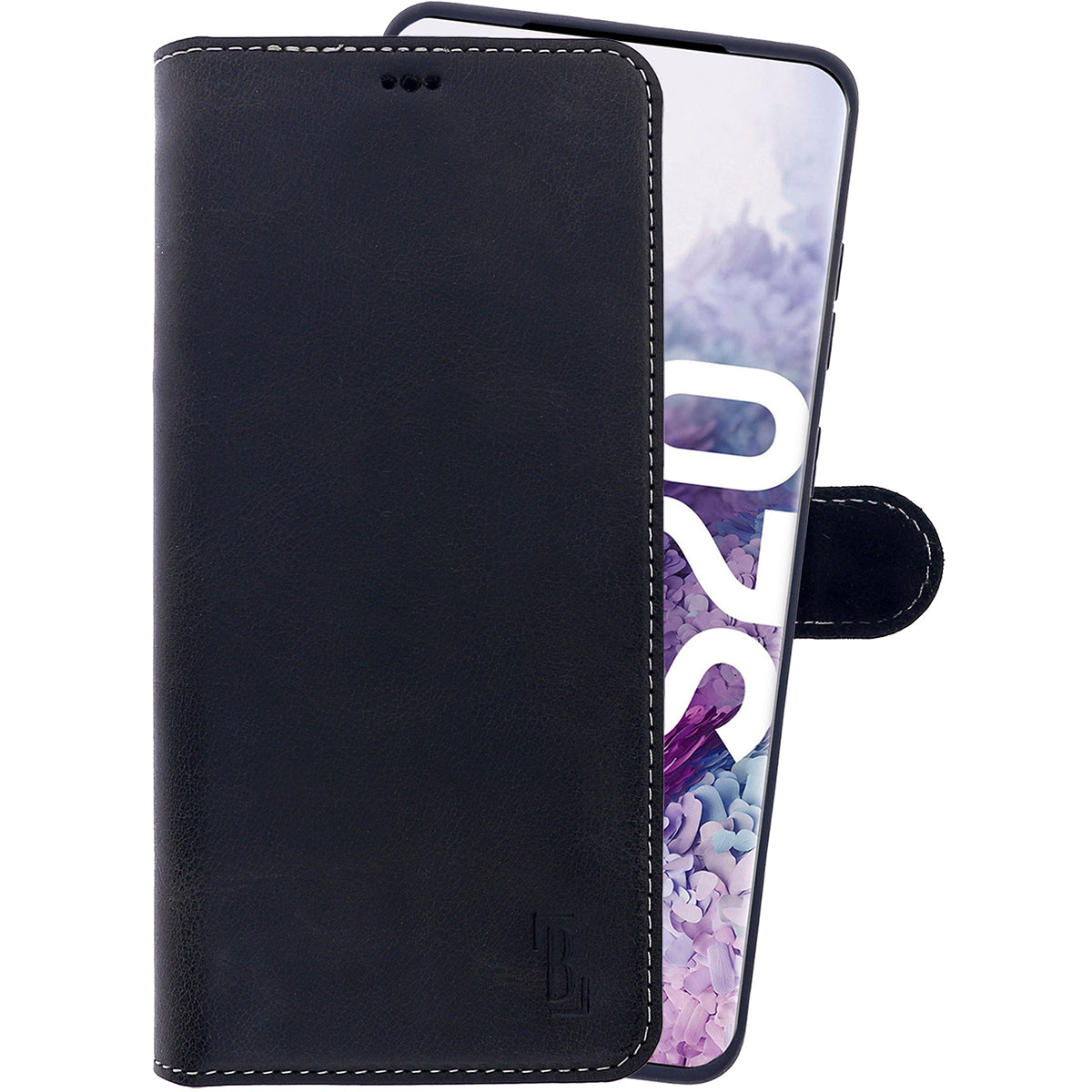 2-in-1 Lederhülle für Galaxy S20 – Book-Case mit Kartenfach | Schwarz