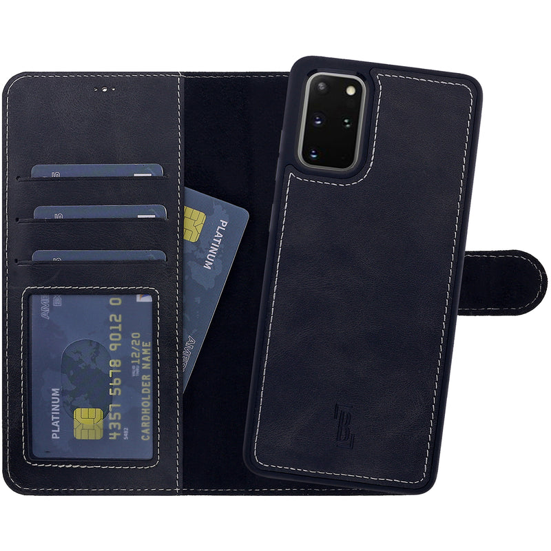 2-in-1 Lederhülle für Galaxy S20 – Book-Case mit Kartenfach | Schwarz