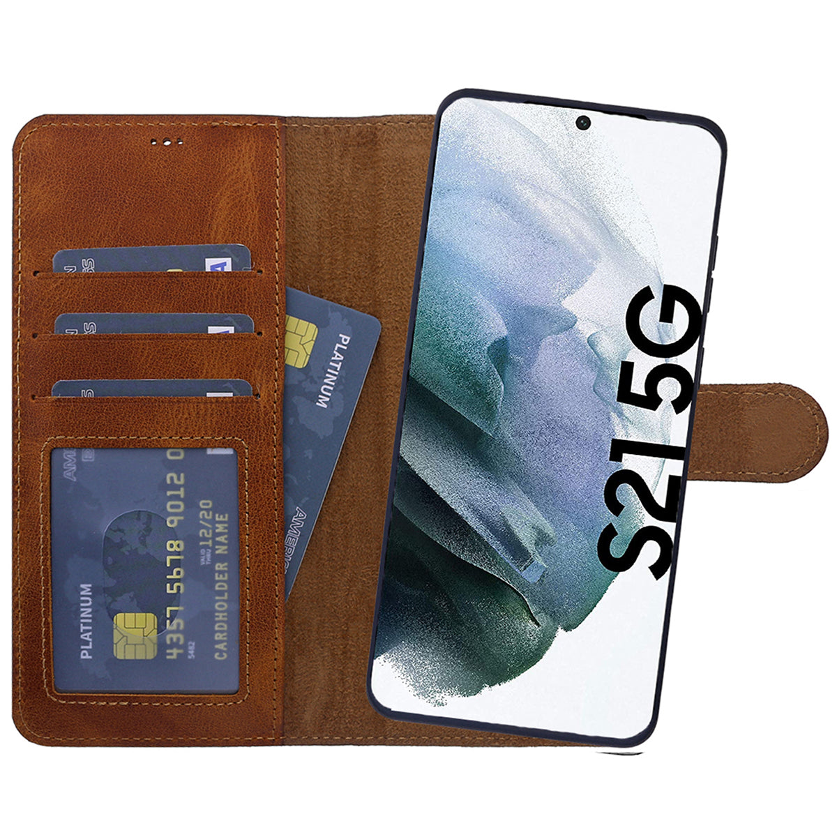 2-in-1 Lederhülle für Galaxy S21 – Book-Case mit Kartenfach | Braun