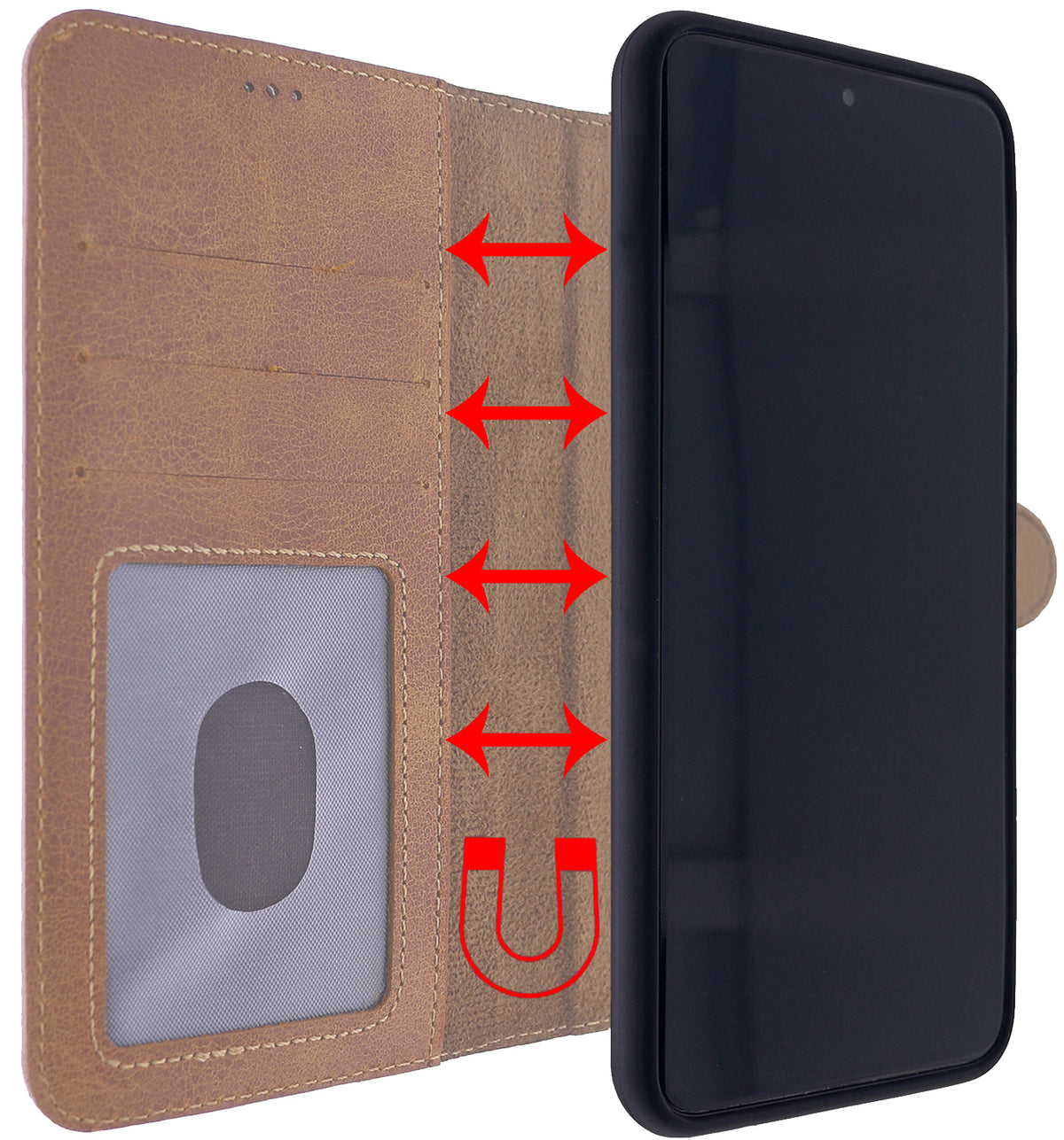 2-in-1 Lederhülle für Galaxy S22 Plus – Book-Case mit Kartenfach | Braun