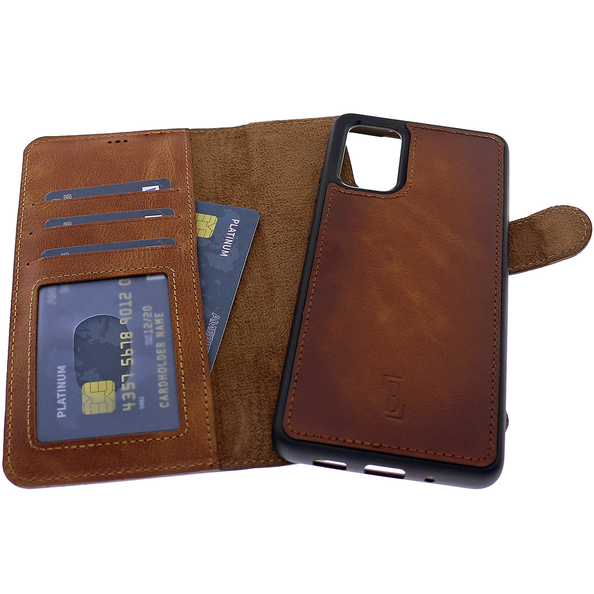 2-in-1 Lederhülle für Galaxy S20 – Book-Case mit Kartenfach | Braun