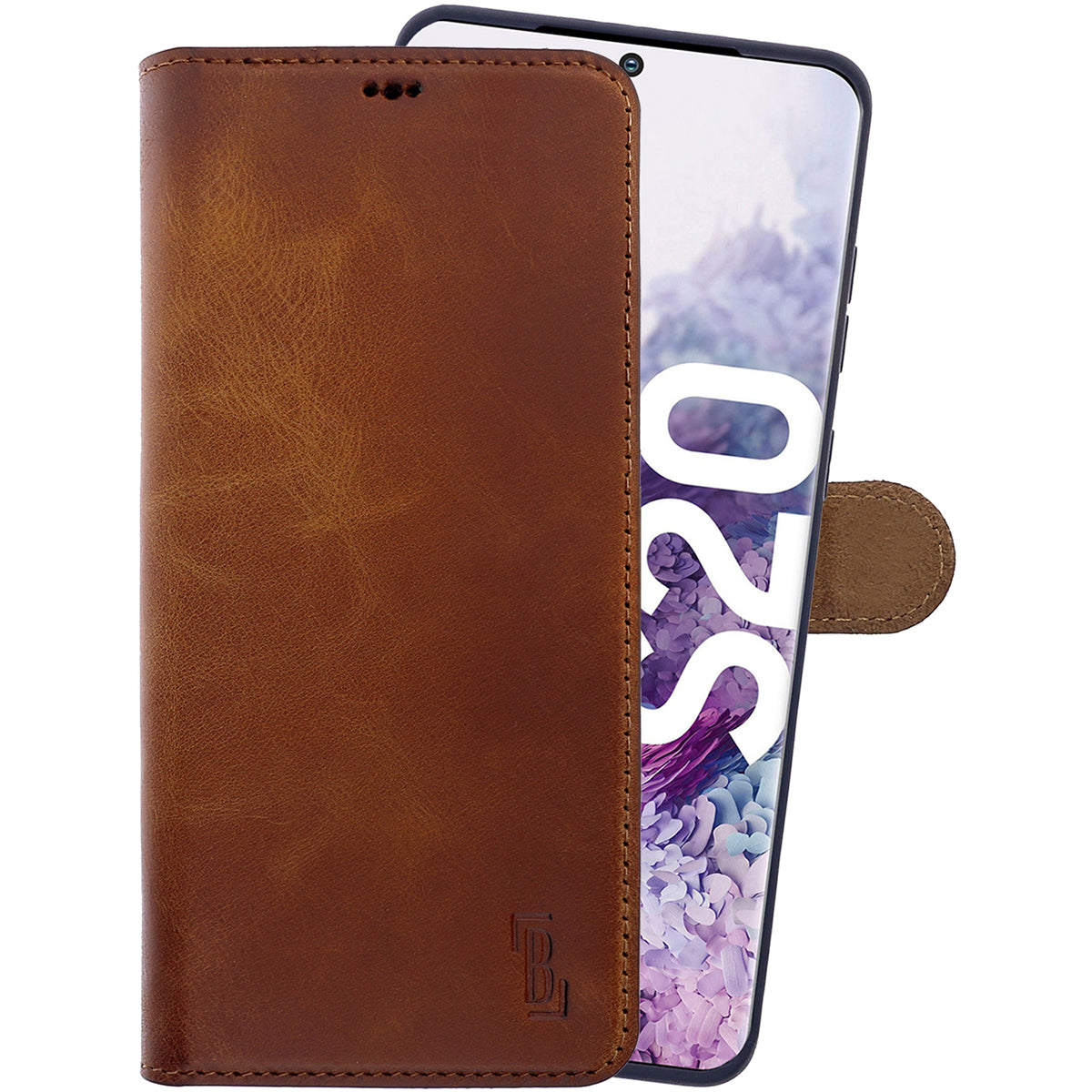2-in-1 Lederhülle für Galaxy S20 – Book-Case mit Kartenfach | Braun