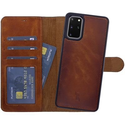 2-in-1 Lederhülle für Galaxy S20 – Book-Case mit Kartenfach | Braun