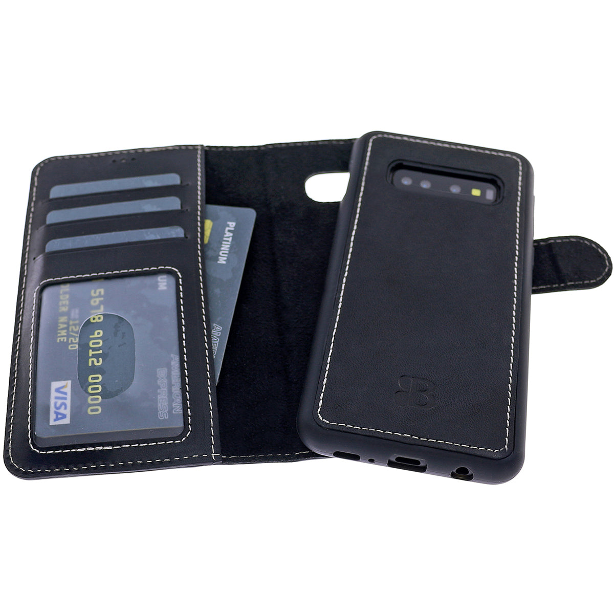 2-in-1 Lederhülle für Galaxy S10 – Book-Case mit Kartenfach | Schwarz