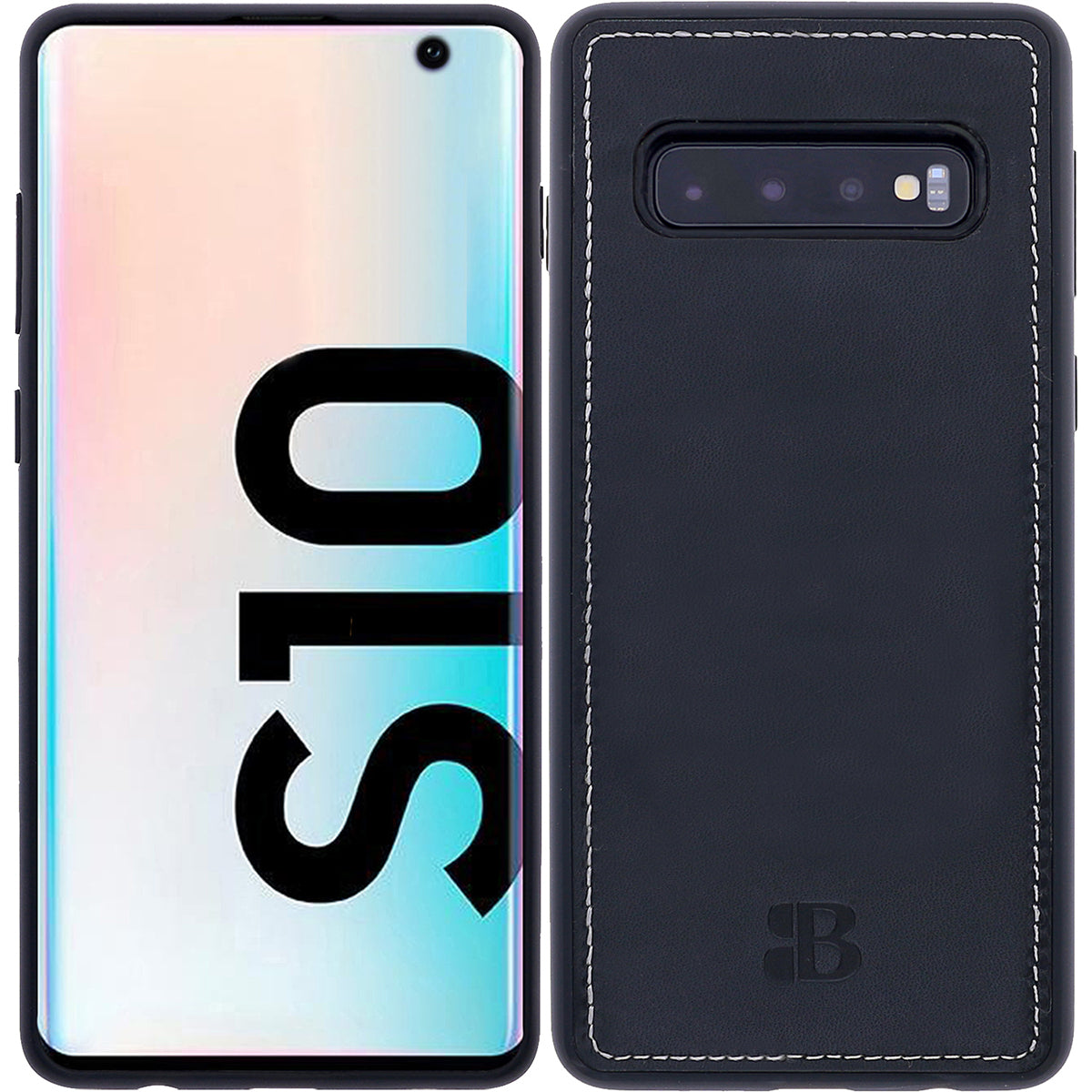 2-in-1 Lederhülle für Galaxy S10 – Book-Case mit Kartenfach | Schwarz