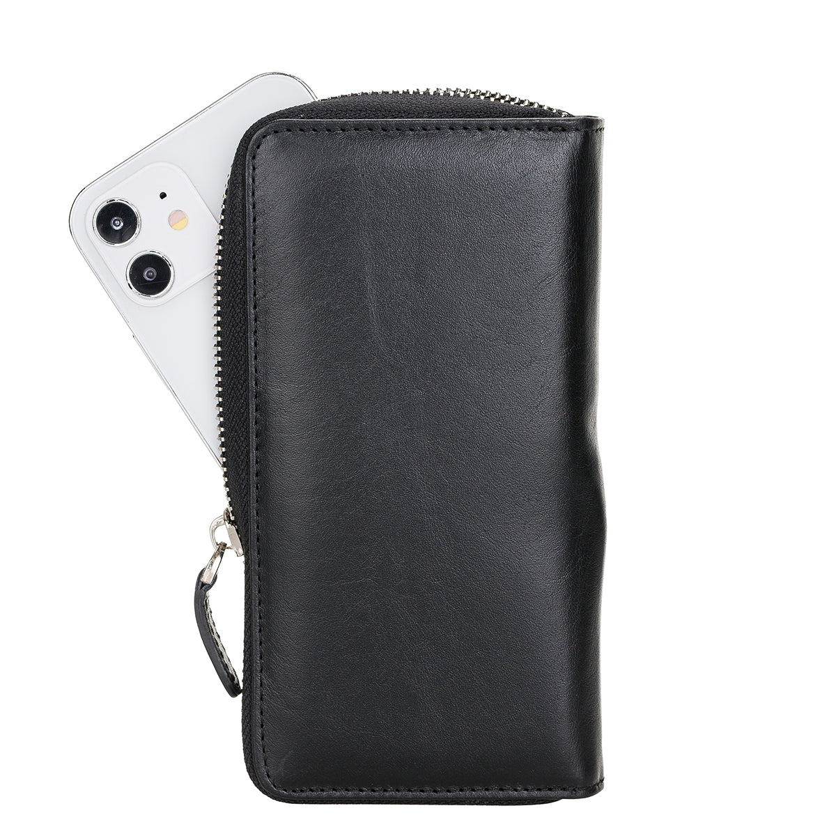 Leder Reisebrieftasche mit Reißverschluss – 16 Kartenfächer | Schwarz