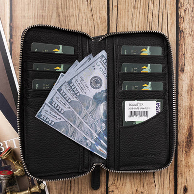 Leder Reisebrieftasche mit Reißverschluss – 16 Kartenfächer | Schwarz – Ansicht 2