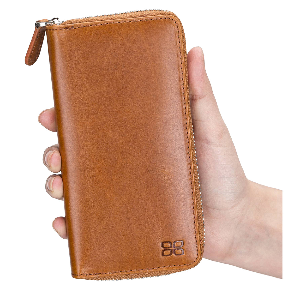 Leder Reisebrieftasche mit Reißverschluss – 16 Kartenfächer | Sattelbraun