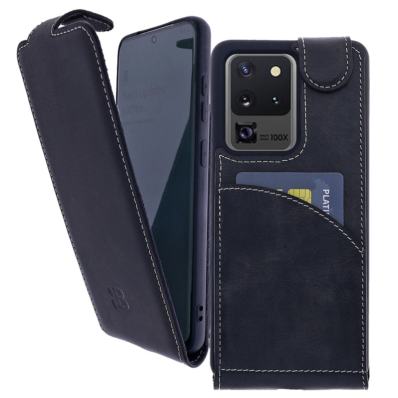 Samsung Galaxy S20 Ultra Leder Flip-Case – Flip-Style mit Kartenfach | Schwarz