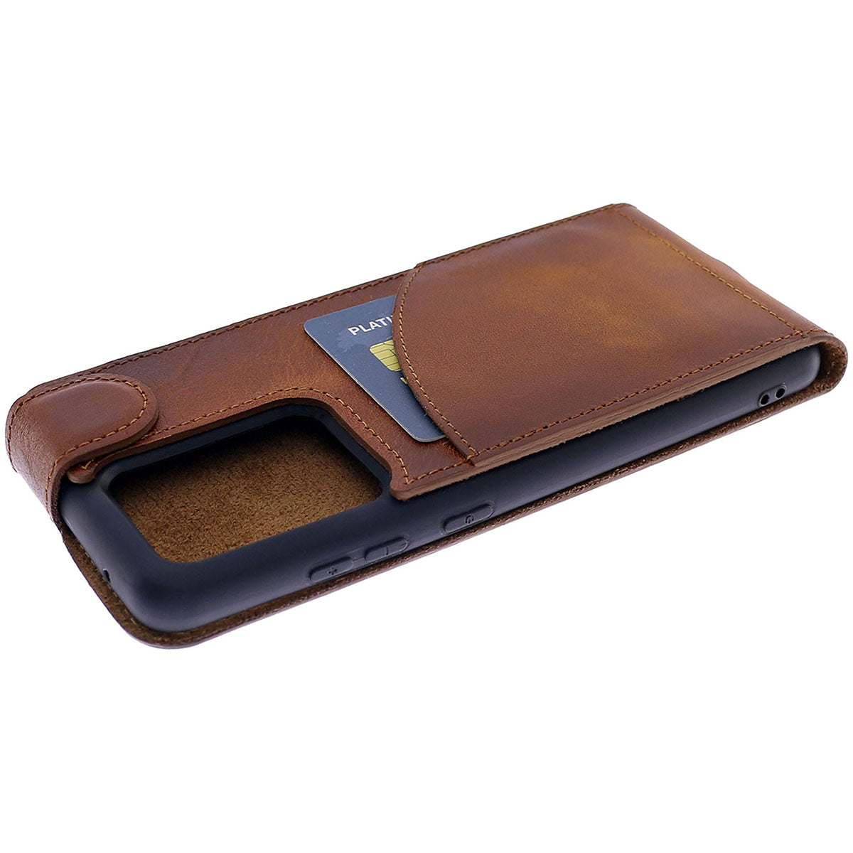 Samsung Galaxy S20 Ultra Leder Flip-Case – Flip-Style mit Kartenfach | Braun