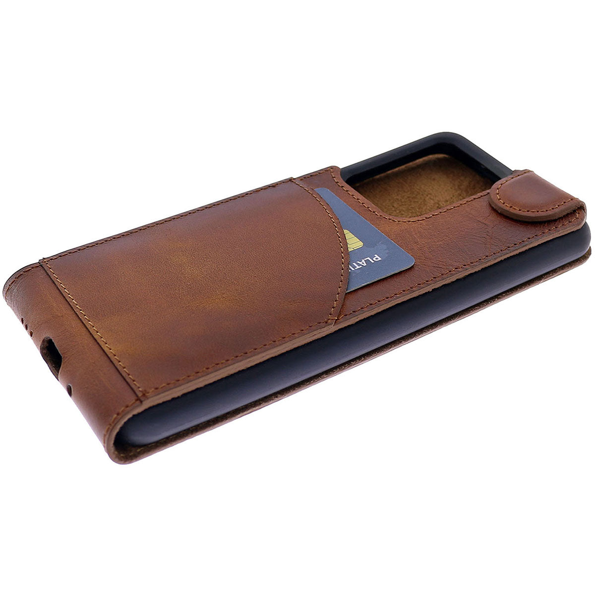Samsung Galaxy S20 Ultra Leder Flip-Case – Flip-Style mit Kartenfach | Braun