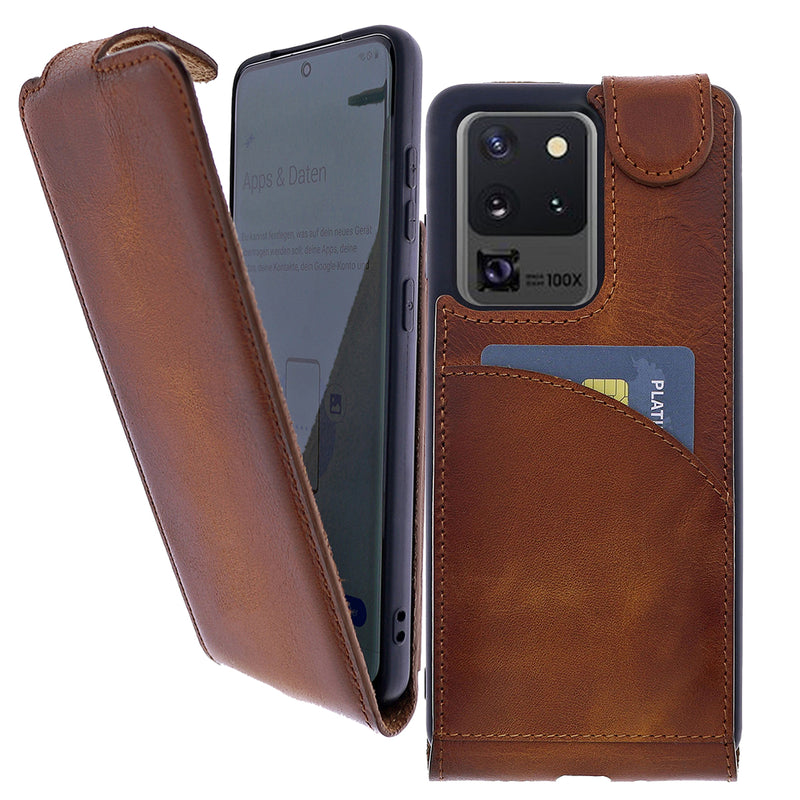 Samsung Galaxy S20 Ultra Leder Flip-Case – Flip-Style mit Kartenfach | Braun