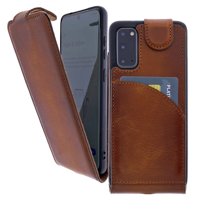 Samsung Galaxy S20 Leder Flip-Case – Flip-Style mit Kartenfach | Braun