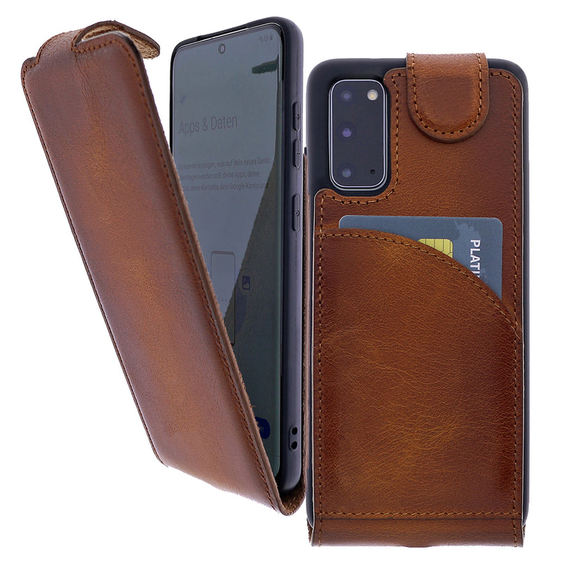 Samsung Galaxy S20 Plus Leder Flip-Case – Flip-Style mit Kartenfach | Braun