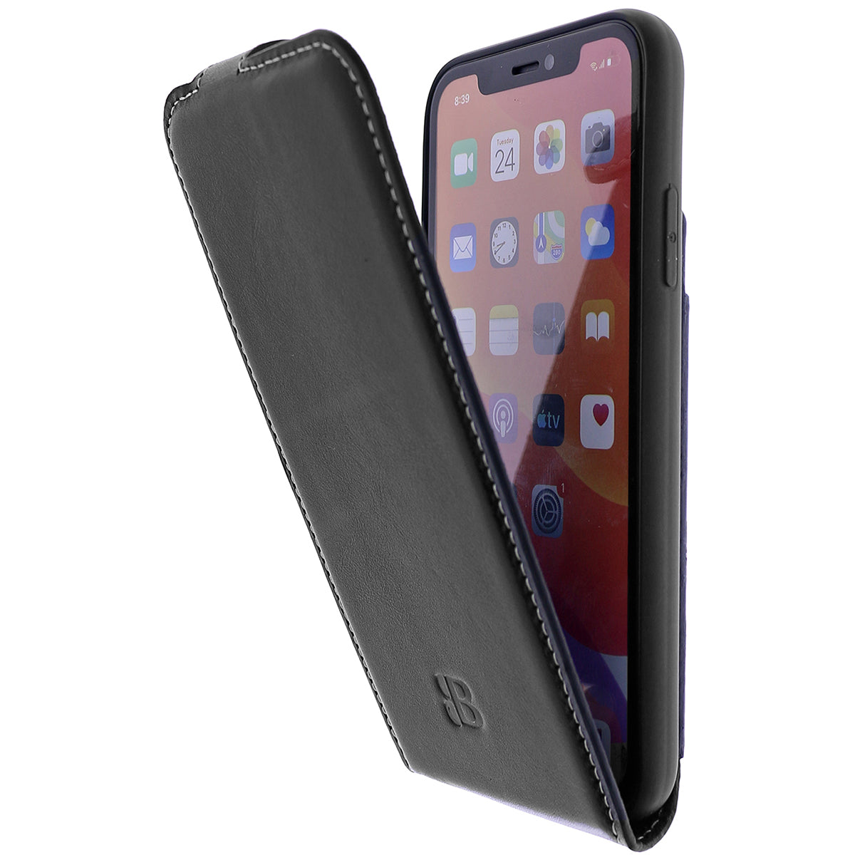 iPhone 14 Plus Leder Flip Case – Handgefertigte Hülle mit Rundumschutz | Schwarz