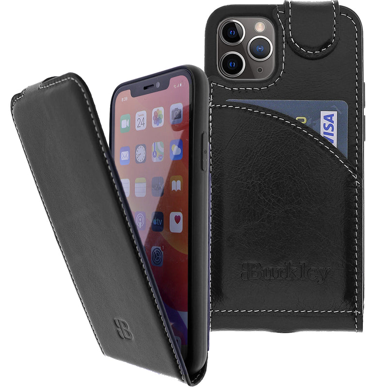 iPhone 14 Plus Leder Flip Case – Handgefertigte Hülle mit Rundumschutz | Schwarz
