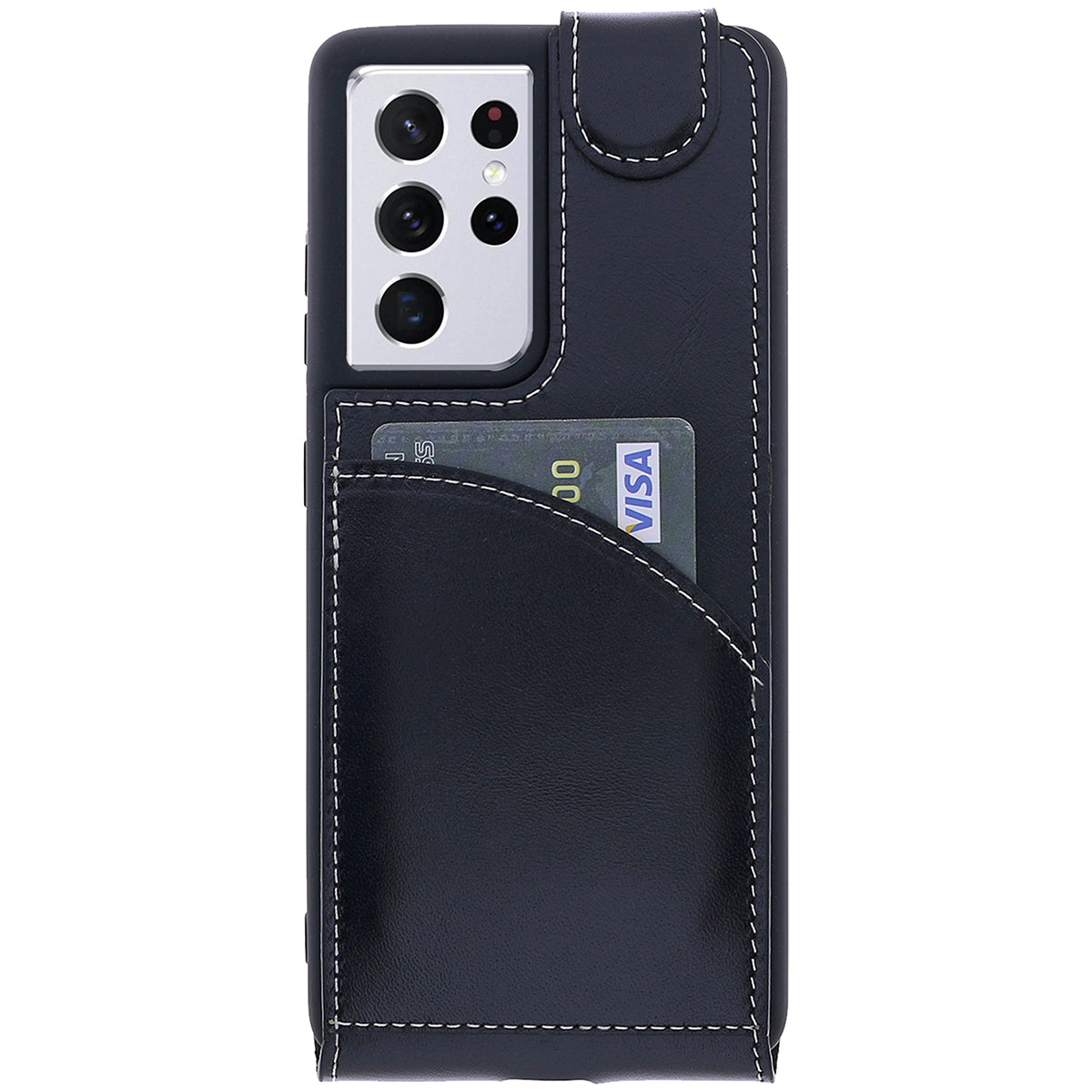 Samsung Galaxy S21 Ultra Leder Flip-Case – Flip-Style mit Kartenfach | Schwarz