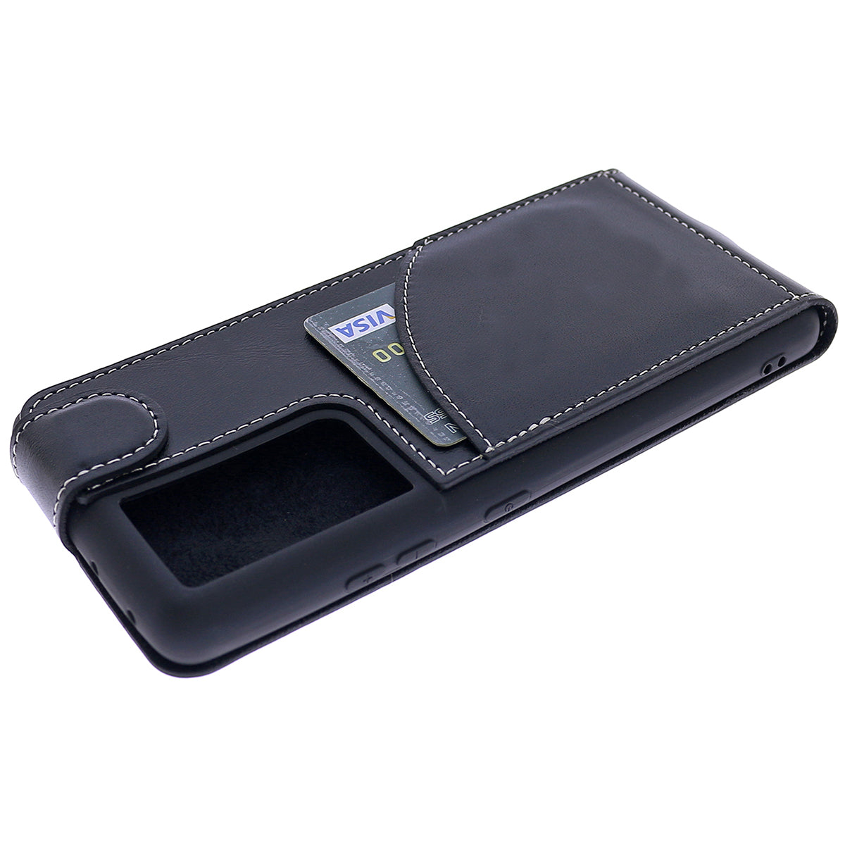 Samsung Galaxy S21 Ultra Leder Flip-Case – Flip-Style mit Kartenfach | Schwarz