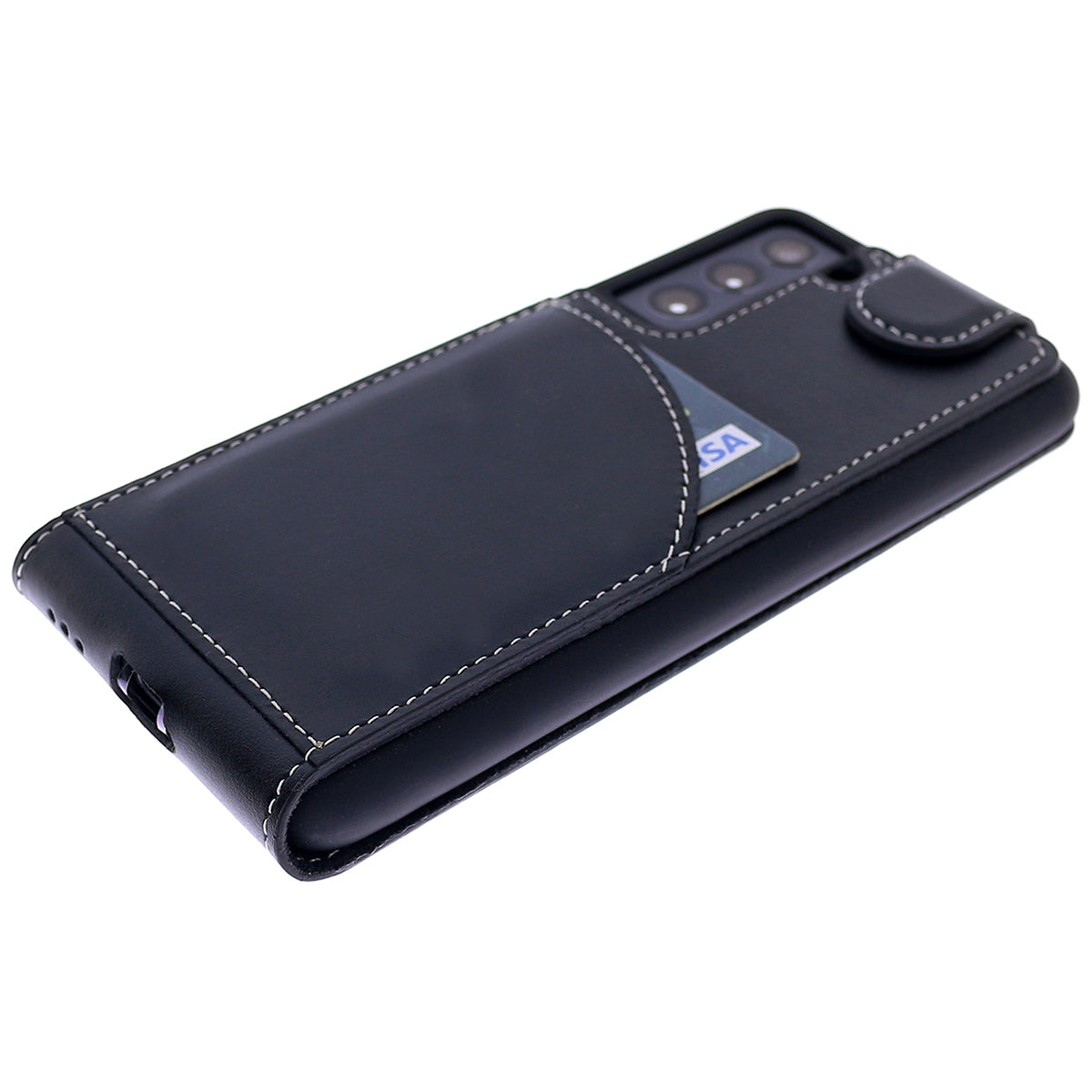 Samsung Galaxy S21 Leder Flip-Case – Flip-Style mit Kartenfach | Schwarz