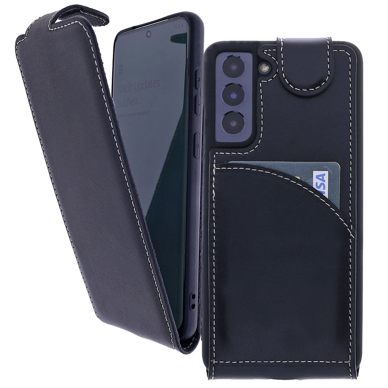 Samsung Galaxy S21 Leder Flip-Case – Flip-Style mit Kartenfach | Schwarz