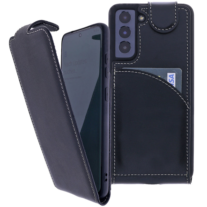 Samsung Galaxy S22 Leder Flip-Case – Flip-Style mit Kartenfach | Schwarz