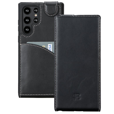 Samsung Galaxy S22 Ultra Leder Flip-Case – Flip-Style mit Kartenfach | Schwarz