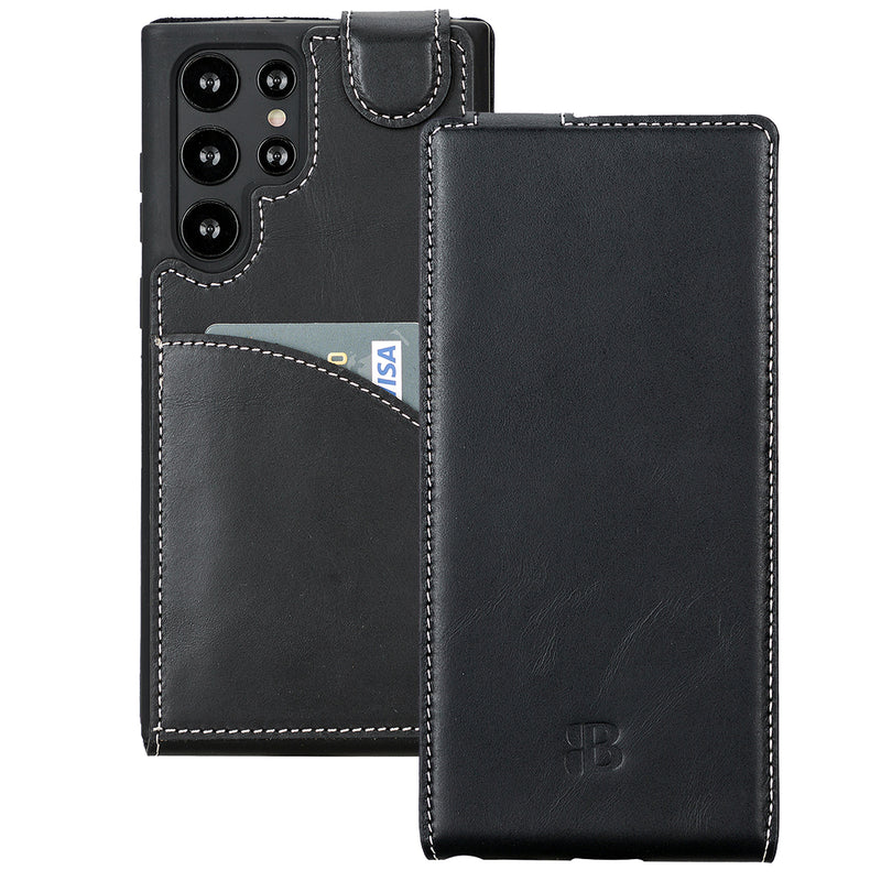 Samsung Galaxy S22 Ultra Leder Flip-Case – Flip-Style mit Kartenfach | Schwarz