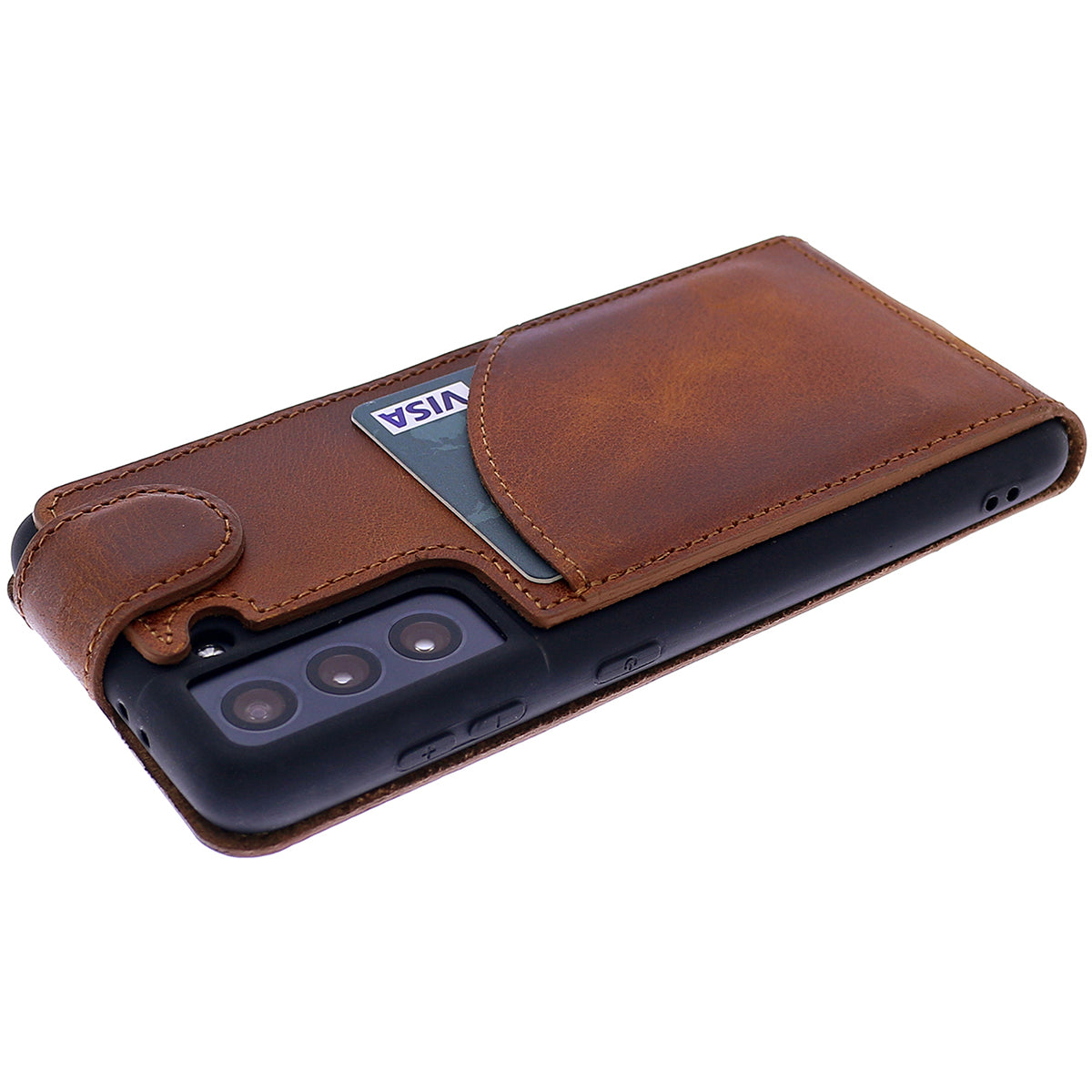 Samsung Galaxy S21 Plus Leder Flip-Case – Flip-Style mit Kartenfach | Braun