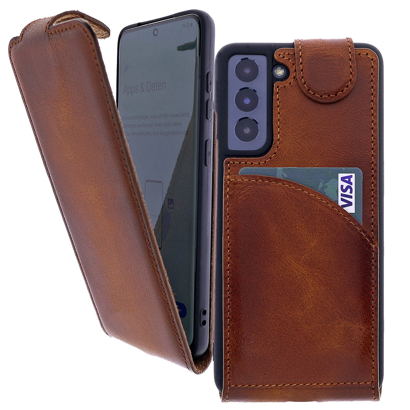 Samsung Galaxy S21 FE Leder Flip-Case – Flip-Style mit Kartenfach | Braun