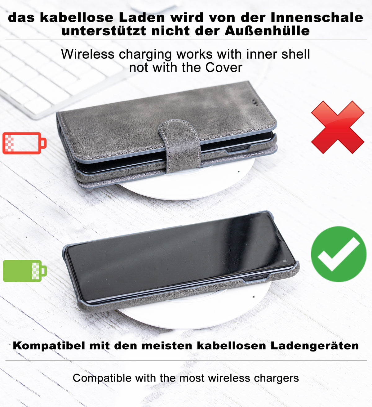 2-in-1 Lederhülle für Galaxy S24 Ultra – Book-Case mit Kartenfach | Schwarz
