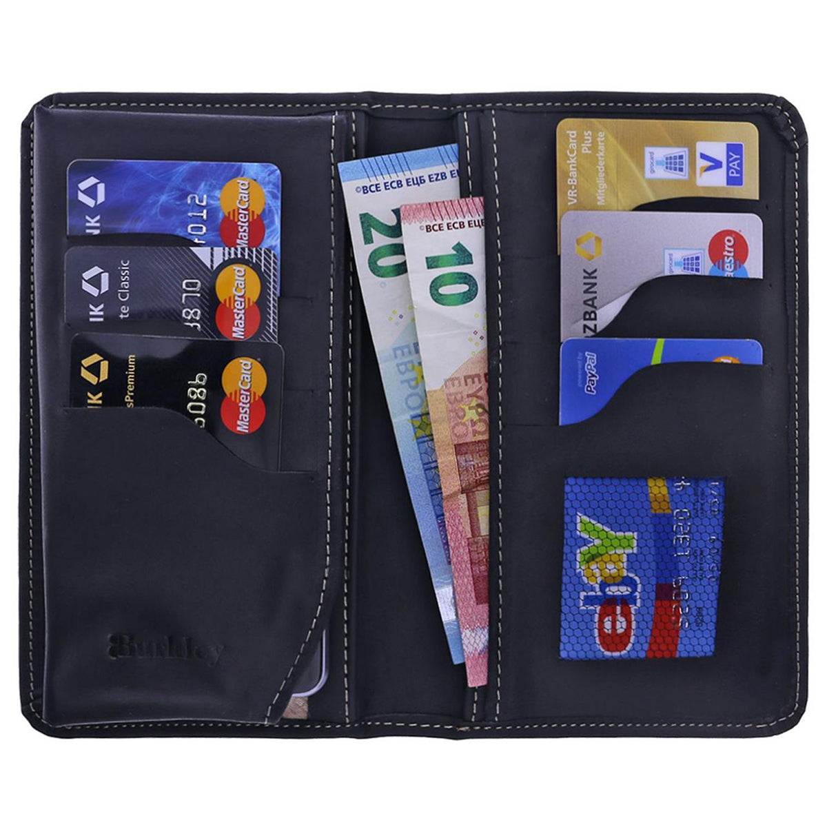 Reise Organizer aus Leder mit Smartphone-Fach & Kartenfächern | Schwarz