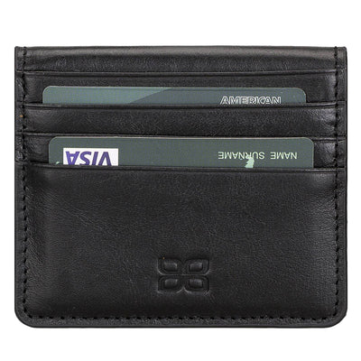 Leder Kartenetui mit Druckknopffach – Slim Wallet | Schwarz – Ansicht 2