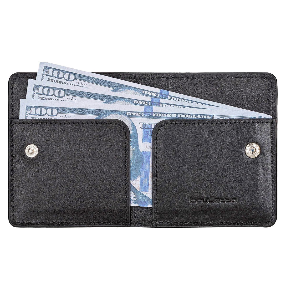 Leder Kartenetui mit Druckknopffach – Slim Wallet | Schwarz