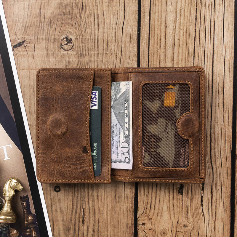Leder Geldbörse mit Münzfach und Ausweisfach – Slim Wallet | Kaffeebraun - Ansicht 2