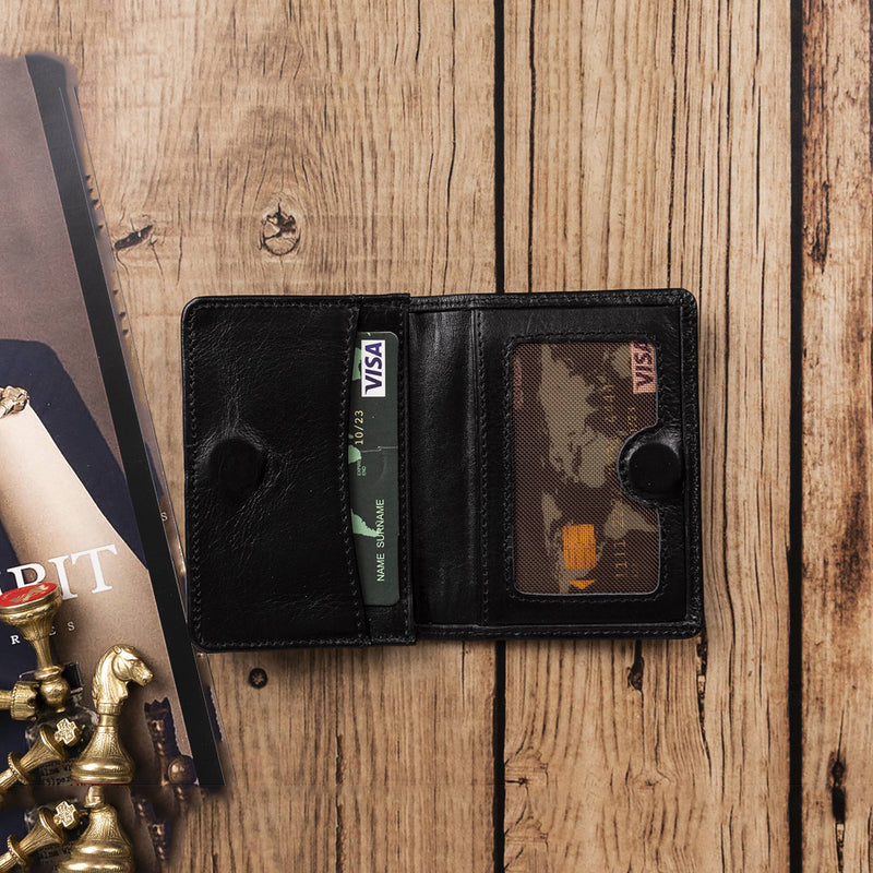 Leder Geldbörse mit Münzfach und Ausweisfach – Slim Wallet | Schwarz - Ansicht 2