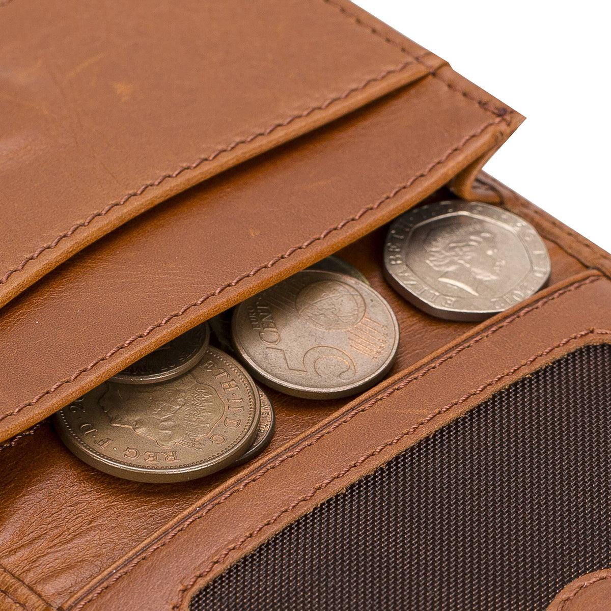 Leder Geldbörse mit Münzfach und Ausweisfach – Slim Wallet | Sattelbraun