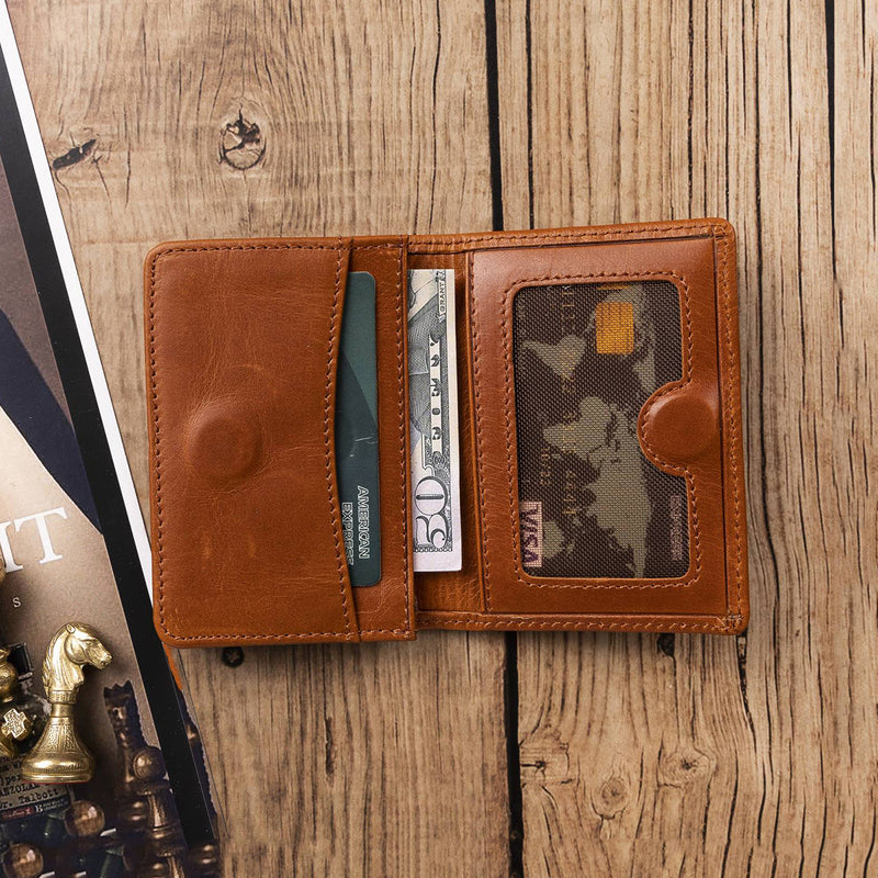 Leder Geldbörse mit Münzfach und Ausweisfach – Slim Wallet | Sattelbraun - Ansicht 2